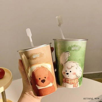 【漱口杯】🥛 原創吹風小狗漱口杯家用牙刷杯子洗漱情侶學生宿舍不鏽鋼牙具牙杯