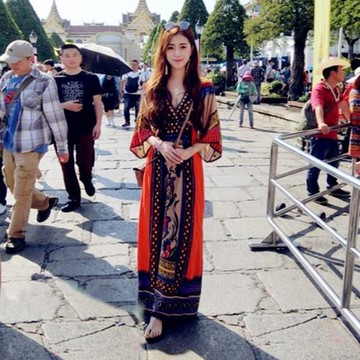 泰國民族風連衣裙女海邊三亞度假大碼沙灘裙西雙版納出游沙漠長裙