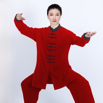 小和山太極服女裝2021新款飄逸春秋比賽表演太極拳練功服男套裝紅
