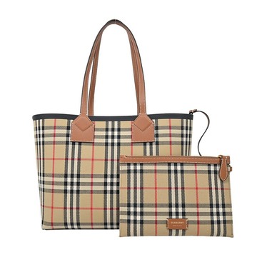 [平輸版]BURBERRY London經典格紋小型托特包(卡其)真品平輸