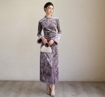 【水貂毛】新中式復古中國風 修身絲絨改良旗袍