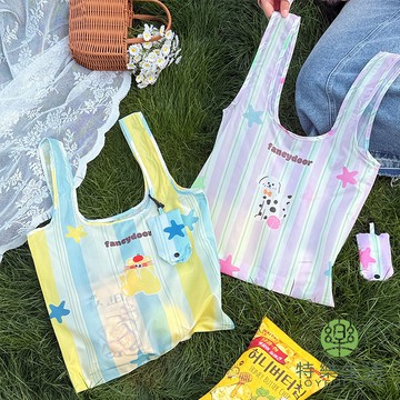 【JOYFUL LIFE 特樂生活】童趣可折疊單肩手提環保購物袋-買一送一