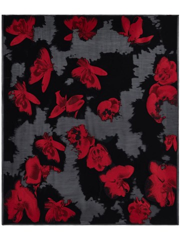 Alexander McQueen - Orchid-print shawl scarf - women - Wool/Silk/Polyester - One Size - Black