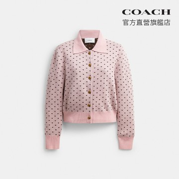 【COACH】 緊身版型愛心圖案開衫-粉色(CDI66)｜官方直營