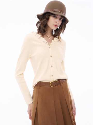 鄰家女孩荷葉立領針織上衣