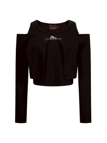 Metal Logo Trim Off-shoulder and Faux Two-piece Fashion Fit Top