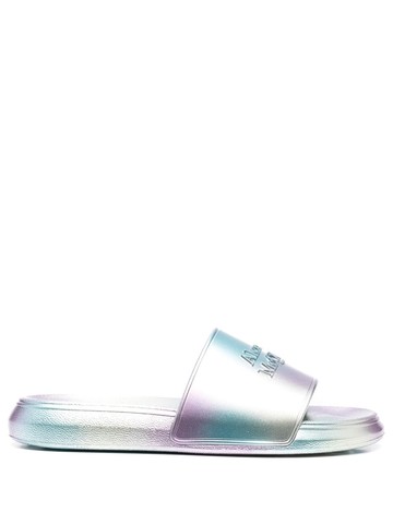 Alexander McQueen - metallic debossed-logo slides - women - PVC/PVC/Rubber - 38.5 - Blue