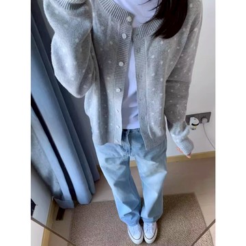 灰白色波點日系2025新款軟糯針織小外套外套上衣