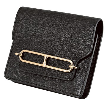 HERMES Roulis 山羊皮短夾/腰掛小廢包.黑/金 無附背帶