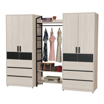 文創集 安娜蘇8尺四門六抽衣櫃/收納櫃(吊衣桿＋六抽＋開放層格)-240x60x197免組