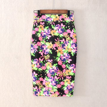 夏款女裝華麗包臀裙開叉短裙花色半身裙子顯瘦時尚流行潮