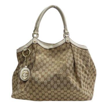 GUCCI 古馳 米色 緹花帆布 手提包 【二手名牌BRAND OFF】