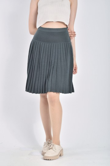 (S) maria質感羊毛鬆緊腰藍綠色短裙