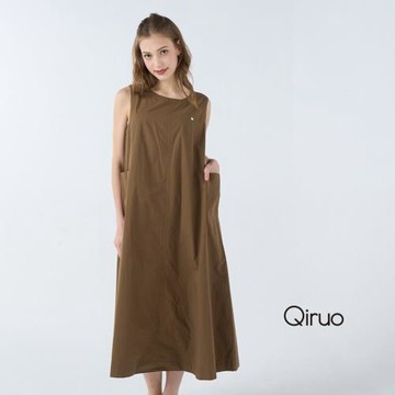【Qiruo 奇若】春夏專櫃咖啡色背心洋裝7024F 簡約個性版