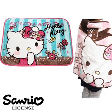 藍色條紋款【日本進口正版】凱蒂貓 Hello Kitty 絨毛 披肩 毛毯 毯子 三麗鷗 Sanrio - 417840
