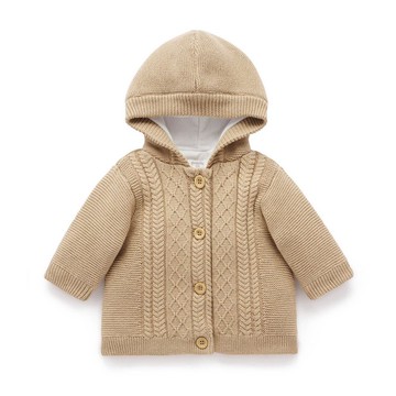 澳洲Purebaby有機棉嬰童鋪棉針織外套6M~18M 棕色麻花