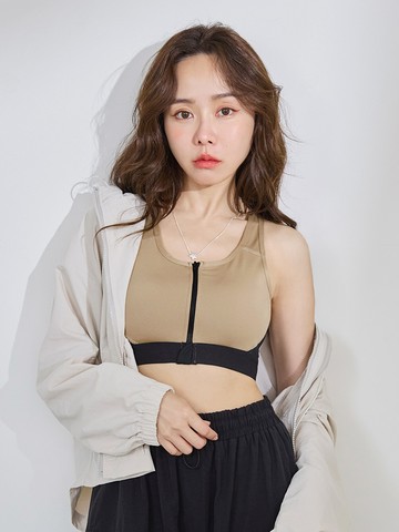 配色拼接拉鍊運動內衣