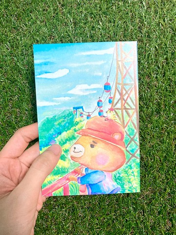 【 水彩 明信片 】幸福 歪嘴 小熊 遊香港 x 海洋公園 纜車 救援