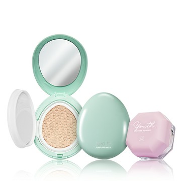 MKUP 美咖 粉青春清透柔膚蜜粉+零毛孔柔霧控油氣墊粉餅SPF25 PA++