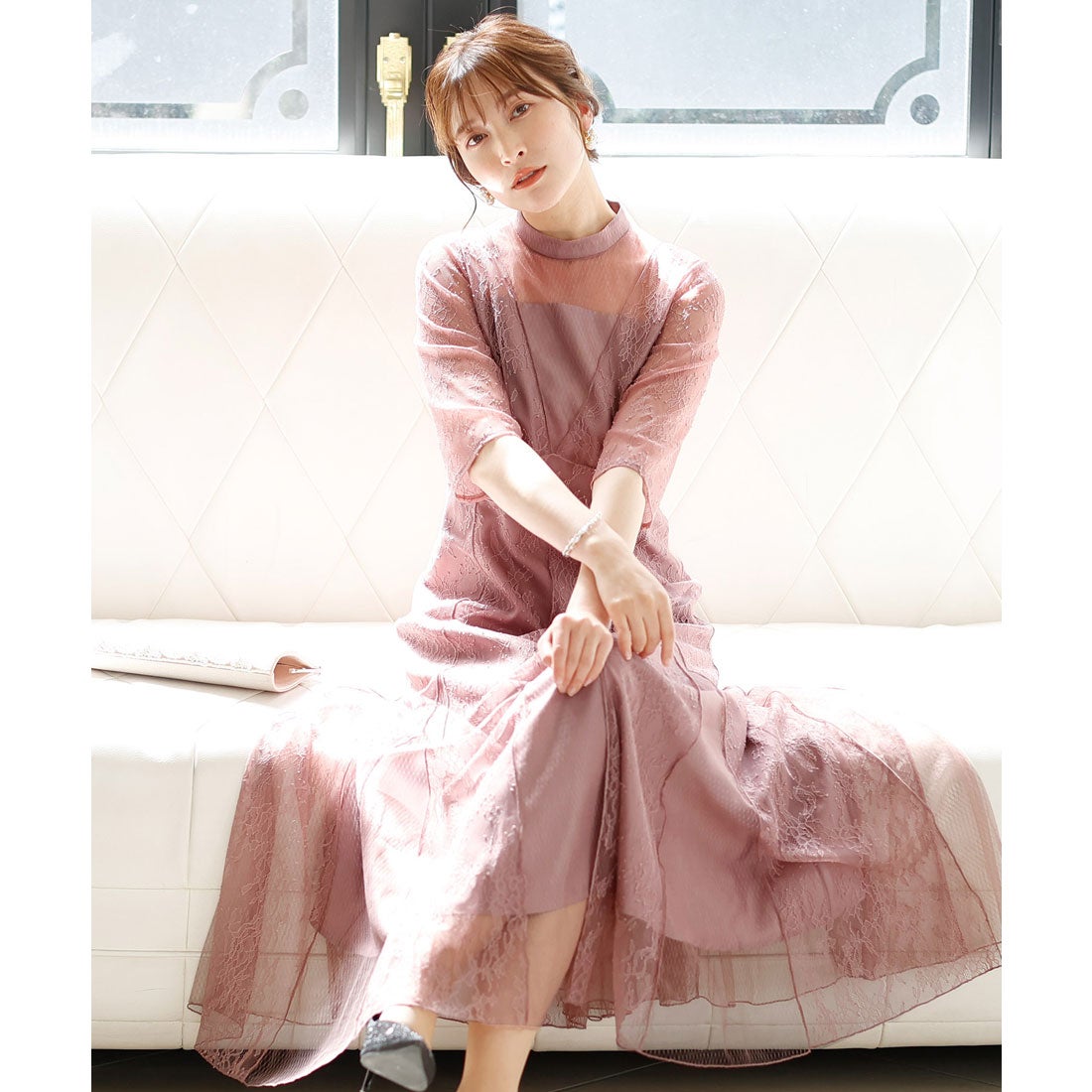 プールヴー PourVous Vラインメロウレースワンピース / 結婚式