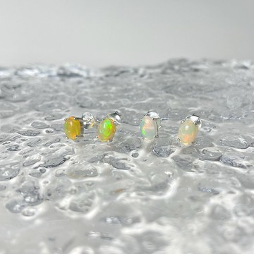 蛋白石耳環 / 925純銀輕珠寶 - 十月誕生石