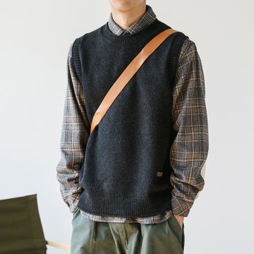 日系學院風針織衫馬甲男秋冬季寬松圓領毛衣背心無袖百搭針織坎肩