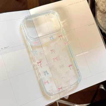 透明彩色蝴蝶結適用iPhone17pro蘋果17手機殼16防摔15/13清新軟套