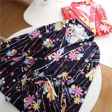 特價清 日系純元 柔軟全棉絨布 甜美花朵 女士 和服家居服套裝