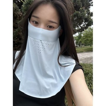 深藍淺藍*夏季防曬防紫外線面紗遮陽長口罩戶外開車騎行面罩護頸