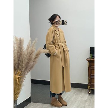 秋冬季中長款駝色雙面羊絨大衣女羊毛寬松雙排扣韓版通勤毛呢外套