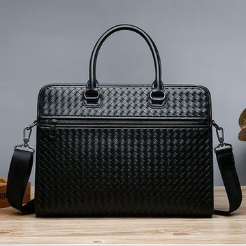 男士皮革公事包時尚編織潮流男包精品包包【聚物優品】