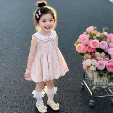 🍭臺灣出貨🍭女童連衣裙2026夏季新款兒童洋氣韓版背心裙小公主週歲抓週禮服裙