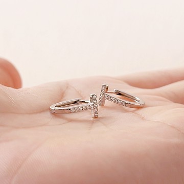 [全純銀.耳環] T字微鑽耳環 (銀色/金色)【UME】整隻純銀耳環 / S925純銀耳環