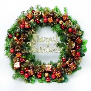 【摩達客】台灣製24吋豪華高級聖誕花圈(紅金色系)