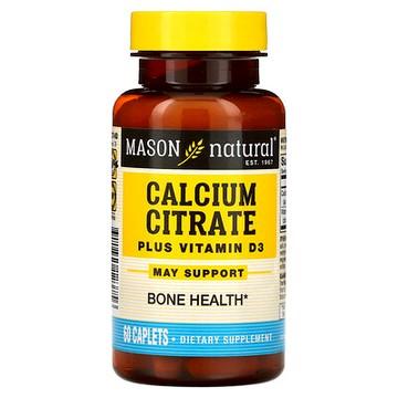 Mason Natural, 檸檬酸鈣，含維生素D3，60錠囊片