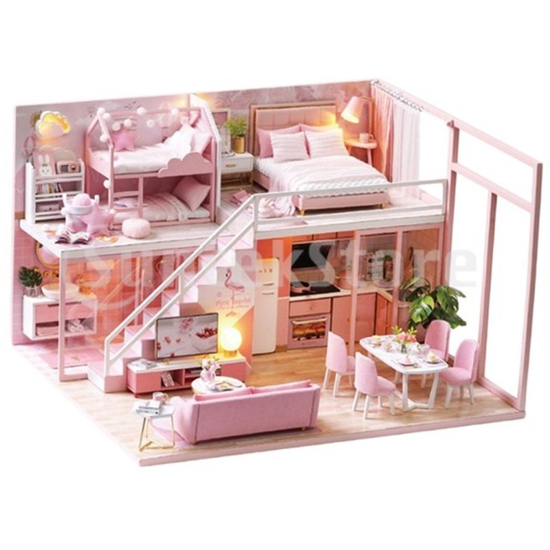 3dパズル 1 24ドールハウス ミニチュア ピンクハウス 家具キット 組み立て 木製 Diy 玩具 通販 Lineポイント最大0 5 Get Lineショッピング