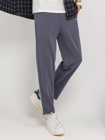 不易皺彈性素色後鬆緊長褲