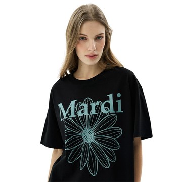 韓國 Mardi Mercredi UNISEX TSHIRT FLOWERMARDI 韓製 經典印花 中性寬鬆短袖T恤 黑色薄荷綠BLACK MINT