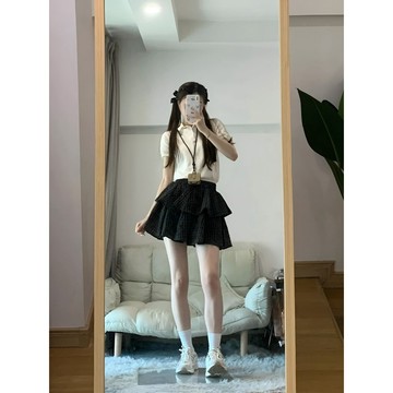 【砂糖夢境】格子蛋糕半身裙女2026夏季新款高腰顯瘦小個子芭蕾風a字蓬蓬短裙