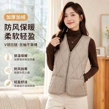 刷毛馬甲女 無袖外搭 25新款秋冬加絨棉服女馬甲新款暖拉鍊背心加厚短款修身坎肩1006