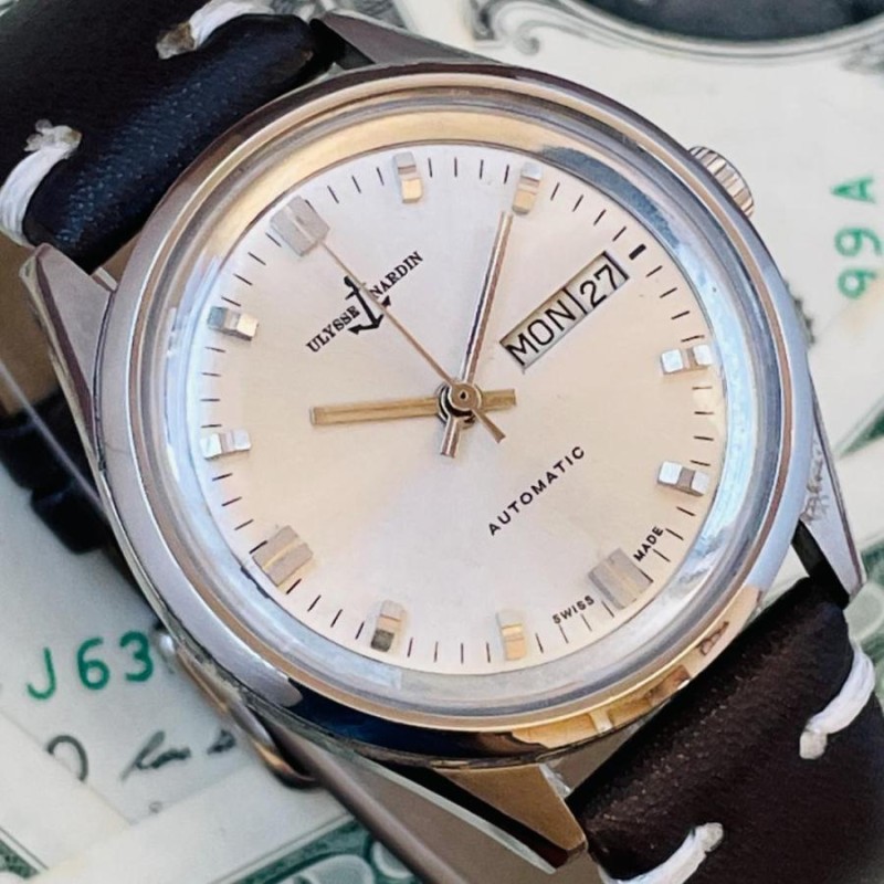 ユリスナルダンビンテージゴールド80ミクロン自動巻きメンズ腕時計稼働品