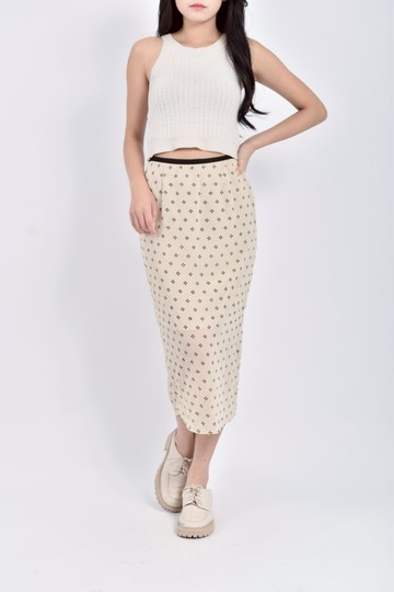 (S) bol花紋杏色長裙