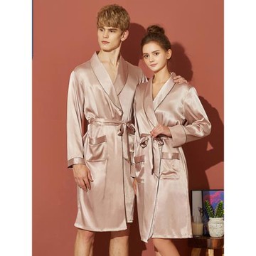 真絲睡袍男女士春夏季薄款長袖桑蠶絲綢睡衣情侶款家居服浴袍晨袍