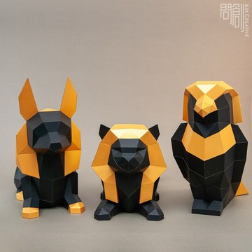 問創設計 DIY手作 紙模型 禮物  擺飾 - 埃及小動物神祇組