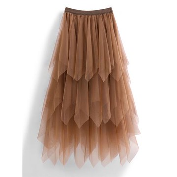 春季三層次不規則優雅氣質仙女柔順網紗蓬蓬半身裙顯瘦百搭a字裙