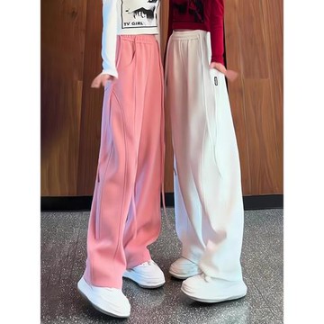 2025春秋裝新款寬松休閑運動褲女美式小個子高腰直筒闊腿地褲衛褲