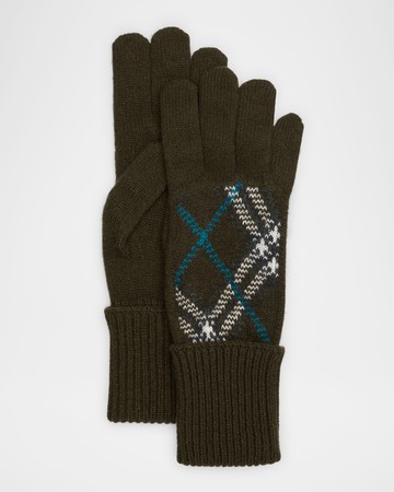 Men's Bias Check Cashmere Knit Gloves