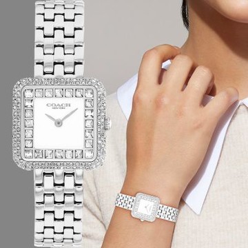 COACH Cass 復古方型輕奢晶鑽女錶 手錶 新年開運 送禮推薦-銀/24mm CO14504558