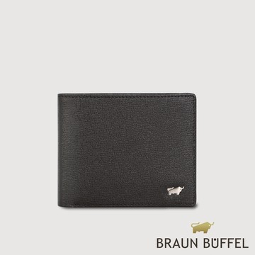 【BRAUN BUFFEL 德國小金牛】台灣總代理 山系列 8卡男夾-黑色/BF398-313-BK