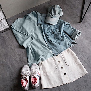 高含棉下襬小開衩純色五分袖上衣/T恤-OB大尺碼